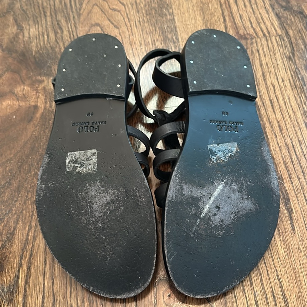 POLO RALPH LAUREN BLACK LEATHER GLADIATOR SANDALS Size 8 - Picture 5 of 5